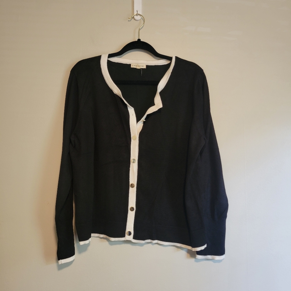 Retrology Black and White Cardigan Sweater with Gold Buttons Size XL